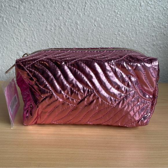 Ulta Beauty Pink Metallic Quilted Cosmetics Makeup Case Bag NEW - Picture 1 of 8